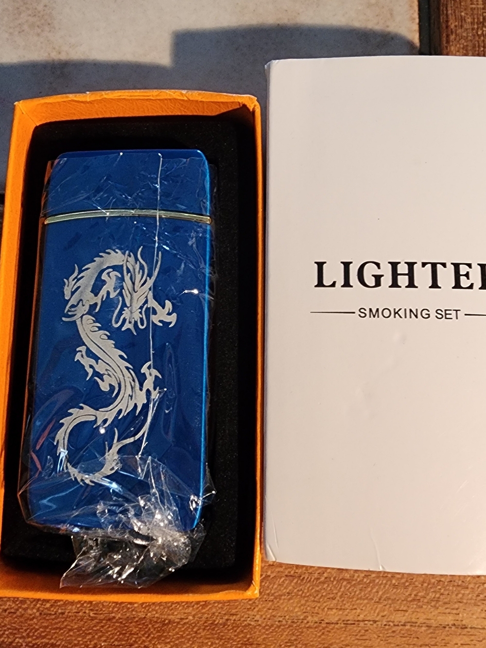Blue Dragon Windproof Lighter - Silver Dragon Design NEW Electronic Light Up.